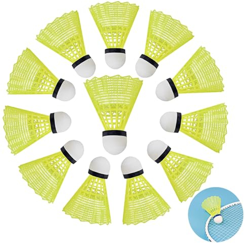 12 Stück Nylon Federbälle Set, Leichte Badminton Bälle, Kunststoff Badmintonbälle für Indoor und Outdoor Übung, Spiel (Gelb)