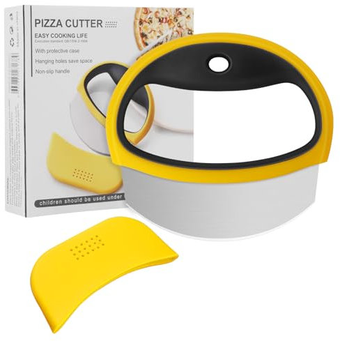 Uaugulft Tagliapizza in acciaio inox, per uso alimentare, con custodia protettiva, colore nero/giallo