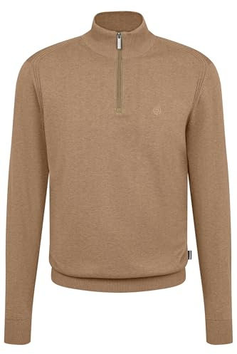 bugatti Men's Troyer Knitted Jumper Stand-Up Collar Short Zip Regular Fit, 60-Taupe, L