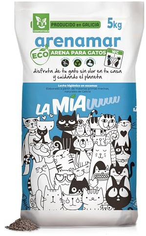 ECOCELTA | Arena para Gatos Arenamar 5 KG | Neutraliza Olores y Absorbe con Eficiencia | 100% Natural, Biodegradable y Sostenible | Producción Local con Concha de Mejillón | Limpieza Fácil y Sin Polvo