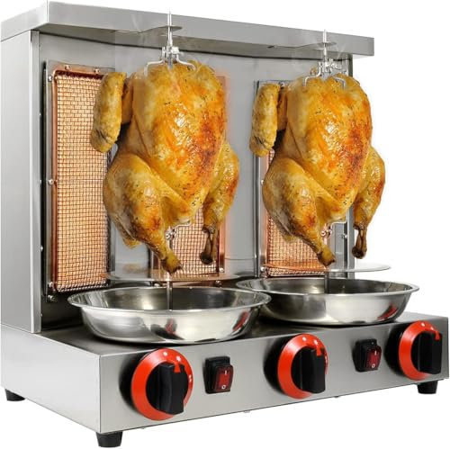 Genérico Máquina para Hacer Doner Kebab a Gas, asador Giratorio de 360 ​​Grados para Carne, asador de Pollo Turco Comercial para mostrador con Quemador, asador Vertical para Kebab a Gas