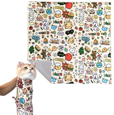 Galenecx Envoltura De Aseo para Gatos, 55 x 55 cm Autoadherente Manta de Sujeción para Gatos, Bolsa de Aseo Multifuncional, Envoltura Calmante para Mascotaspara Gato, para Calmar el Cuidado