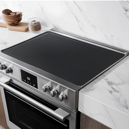Vielseitige Silikon-Herdabdeckplatte für Ceranfeld & Induktion - Hitzebeständig (220°C), Als Geschirrtrockenmatte & Untersetzer, Wasserdicht mit Wellenstruktur.Für 60-75 cm breite ceranfeldabdeckung