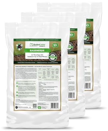BodenLiebe RASENERDE - Dichter Traumrasen - Rasenerde torffrei für Neuansaat & Reparatur, dauerhaft locker & formstabil, ebnet den Boden, auch für Rollrasen, regional, 30 L