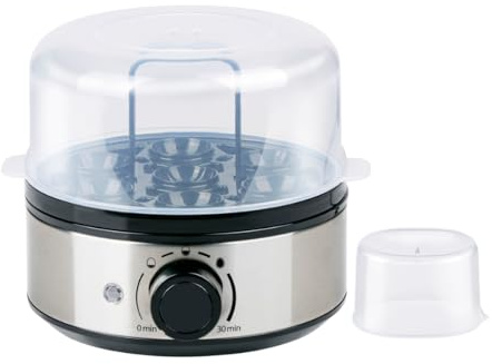alpina Cocedor de Huevos 400W - Cocedor de Huevos Electrico para 7 Huevos - Hervidor de Huevos con Temporizador y Bandeja Extraíble - Acero Inoxidable - Plata