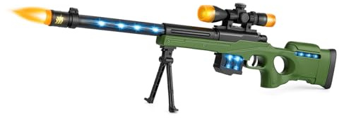 Copper Top Toy Sniper Rifle with Lights & Sounds – 74.5cm Battery Operated Toy Gun with Scope & Bipod Stand for Kids, Realistic Army Pretend Play Gift (Age 3+)