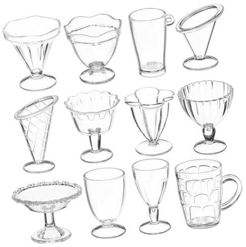 GARIOUANS Set di 12 Mini Tazze Trasparenti per Casa delle Bambole Bicchieri di Plastica per Vino e Dessert Accessori per Cucina delle Case