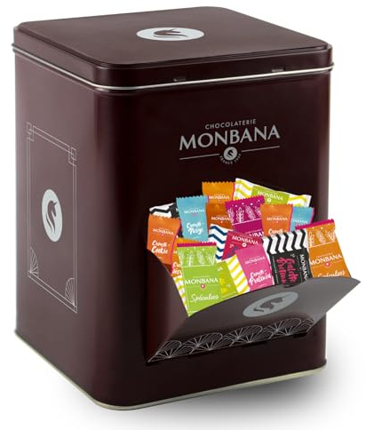 MONBANA | Assortiment 180 mini-biscuits et croustilles en chocolat | Boîte Distributrice Métal Idéale Comptoir Café, Bureau, Bar, Maison