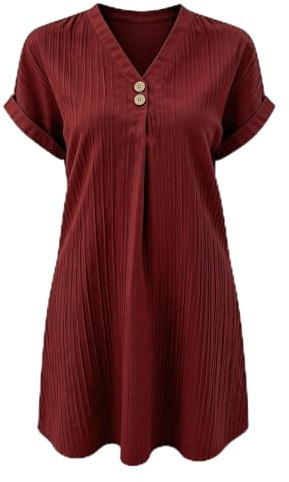 Alexis Leroy Abito a Maniche Corte da Donna, Abito Stile Camicia, con Bottoni, Abito Casual da Spiaggia