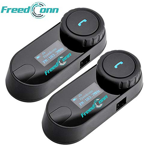 Motorcykelkommunikationssystem, FreedConn hjälm Bluetooth-intercom, hjälm headset (800 m räckvidd, för att ringa trådlöst, ta emot telefonsamtal, Mp3-lyssna på musik, FM-radio (2 set med mjuk kabel)