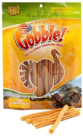 Gobble! 6-Inch Turkey Tendon Sticks for Dogs, Made in USA, 6 oz. (170g) Reseal Value Bags, All-Natural Hypoallergenic Dog Chew Treat |Sourced, Processed & Packaged in The USA | (22-25 Pieces)