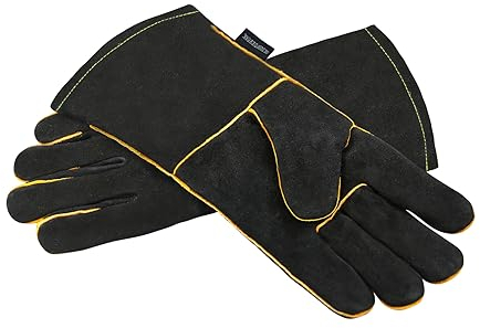 OLSON DEEPAK Leather Heavy Duty Heat Resistant Safety Gauntlet Gloves,Used for Welding,Fireplace,Oven,Woodburner,Stoves,BBQ,1pair