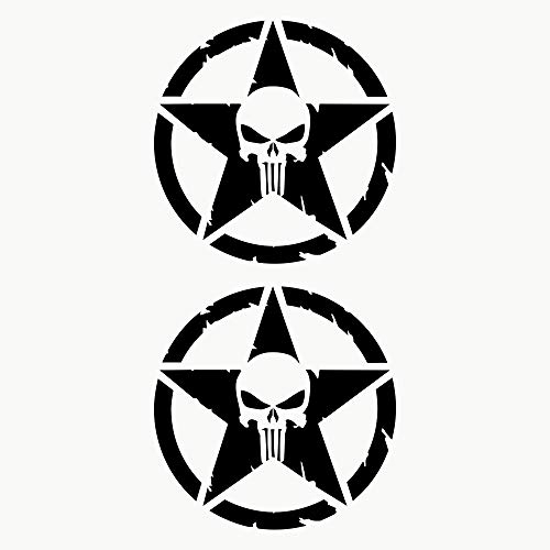 Autodomy Schädel Stern Skull Off Road Sport Trail 4x4 Adventure Aufkleber 2 Stück | Skull Aufkleber Klein für Auto oder Motorrad (Schwarz, 15 cm)