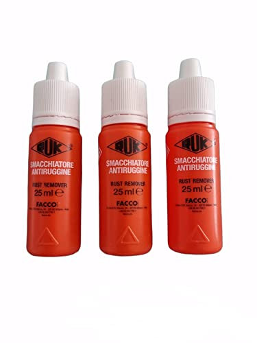 Smacchiatore Liquido Antiruggine Elimina ruggine e strinature del ferro da stiro da ogni tessuto. macchie di frutta e l'ingiallimento da bagni e wc 3 Pezzi da 25ml (Tot:75ml)