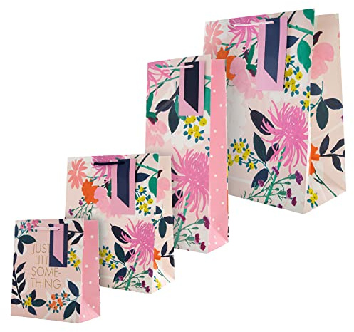 Hallmark Paquete de bolsas de regalo y botellas para múltiples ocasiones, 1 bolsa de regalo grande, 1 mediana y 1 bolsa de botella en 4 diseños florales