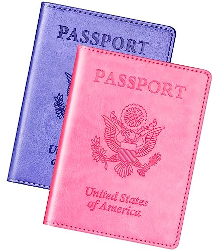 Herain Passport Holder for Travel Cruise Essentials 2 Pcs, Passport Cover Wallet Case Travel Gifts Women Men Family, Passports Book Holders Vacation Accessories Must Haves