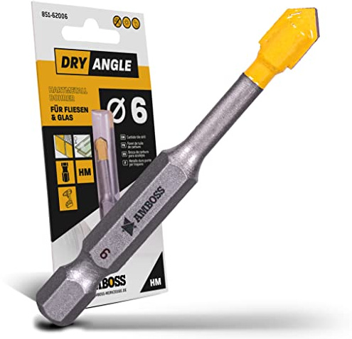 Amboss DryAngle Ø 6mm Fliesenbohrer Glasbohrer Keramikbohrer - Sechskantschaft für Bohrmaschinen - Glas/Wandfliesen/Dachziegel/Keramik bohren