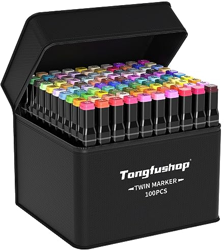 Tongfushop 100 Alkohol Stifte Set, 2 Sekunde Schnell Trocknende Alkohol Marker Set, Doppelseitige Marker Stifte Filzstifte mit Anti-Seepage Abstandshaltern für Malerei, Zeichnung, Design, Manga