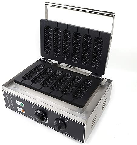 Hot Dog-maskiner, rostfritt stål våffla hot dog maker för 6 korvar, kommersiell elektrisk, våffelstänger, majs hundar, 1 500 watt