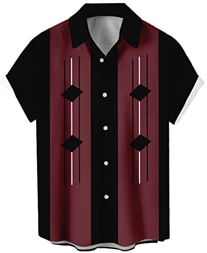 Poker- och bowlingskjorta i vintagestil för män, 1950-tal, retro, kortärmad, buttondown, hawaii-skjorta, L