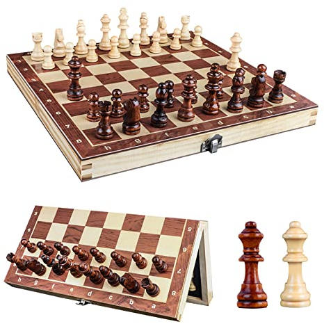 CREECHWA Schachspiel Magnetisch, 29 x 29 cm Groß Schachbrett Holz, Chess Board, Klappbar Schachbrett, Pädagogisches Spielzeug Schach für Kinder und Erwachsen