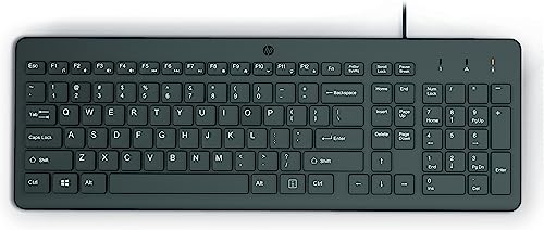 HP 150 Wired Keyboard - Full-Sized, Keyboard with Numeric Keypad - Silent-Touch Chiclet Keyboard - Ergonomic, Comfortable Design - USB Plug-and-Play Connectivity, LED Indicators (664R5AA, Black)