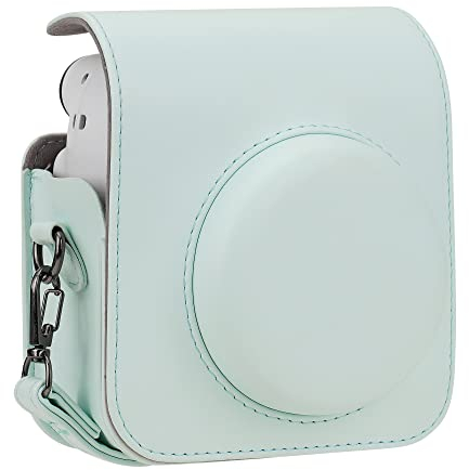 LIRDDY Camera Case for Fujifilm Instax Mini 9/11/12,Instant Camera case -PU Leather with Pocket and Shoulder Strap(Mint Green)