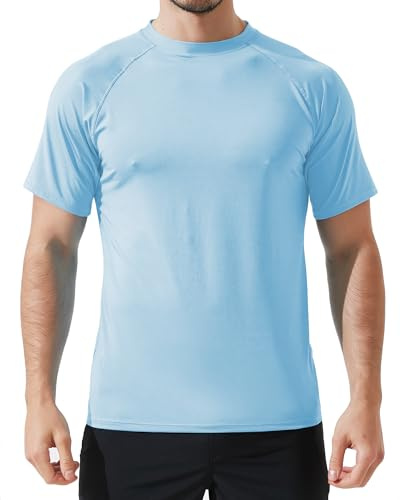 Arcweg Rashguard Mare Surf Uomo Maniche Corte Protezione Solare UV UPF 50+ Asciugatura Veloce Maglia Anti UV Pescs Stile Sciolto Elastica Maglietta Piscina