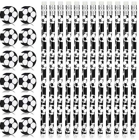 Smivyhp 12 Stück Fußball Bleistifte mit 12 Fußball Radiergummi Bleistiftanzug, Fußball Mitgebsel Bleistifte für Schule Schreibwaren Kindergeburtstag Gastgeschenke