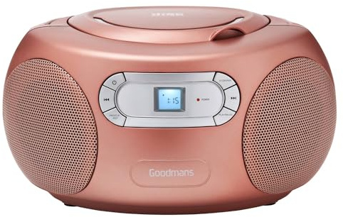 CD Boombox With Bluetooth - Rose Gold - FM Radio CD Display - Portable CD Player Boombox Sound Speaker With Bluetooth - Mains Or Battery Operated - Bluetooth Streaming Speaker