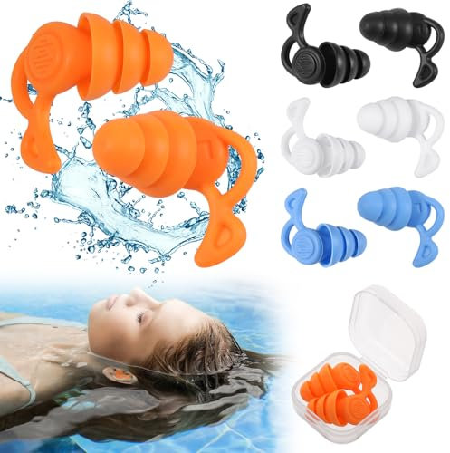 Zocipro 4 Paar Ohrstöpsel Schwimmen für Erwachsene, ohrstöpsel zum Schwimmen, Wasserdichte Wiederverwendbare Weich Silikon Ohrstöpsel für Ideal zum Surfen, Dusche,Tauchen, und Anderen