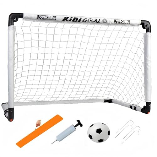 KiBiGOAL Fotbollsmål, barn fotbollsmål, bakgård fotbollskol, vikbara fotbollsmål för bakgården/inomhus/utomhus fotboll leksaks set (115 x 80 cm mål + 18 cm fotboll)