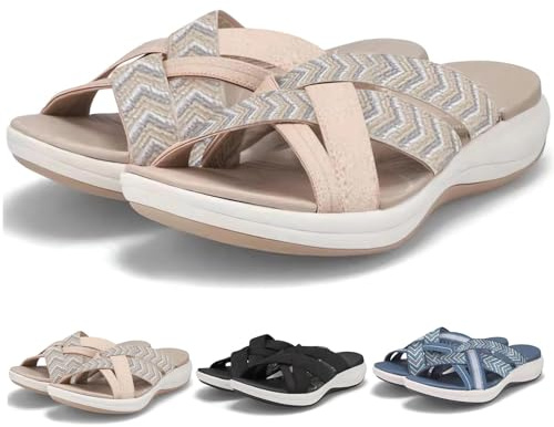 Women's Orthopedic Sandals With Arch Support, Cushion Walking, Plantar Fasciitis Relief - Ladies Summer Wedge Platform Slippers (Khaki, 36)