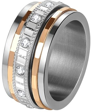 JewelryWe Anillos Ansiolíticos Giratorio Mujer: Anillo de Ansiedad de Acero Inoxidable con Circonita Cúbica para Señora Hipoalergénico Tallas 14 - Para Aliviar el Estrés Uso Diario Regalos