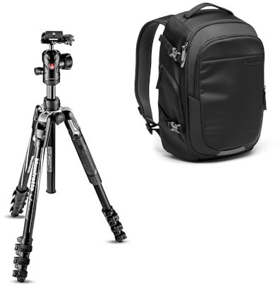 Manfrotto Befree Advanced Treppiede da Viaggio, 4 Sez. Alluminio, Chiusura a Leva, Testa a Sfera e Zaino Advanced Gear III per Fotocamera e PC, Divisori Imbottiti Intercambiabili, Attacco per Trepp-