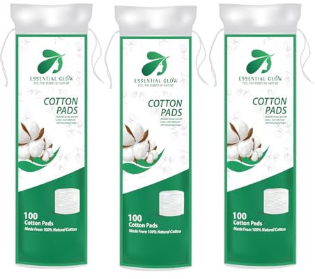 Essential Glow Premium Cotton Wool Pads for Adults and Babies – Dual-Sided Round Cotton Pads – Makeup Remover, Cleanser and Skincare – (Pack of 300)