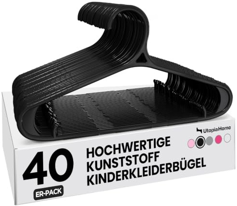 Utopia Home Perchas Niños Pack 40, Perchas Bebé Antideslizantes Negro, Perchas Infantiles con Gancho Giratorio, Ligeras y Duraderas