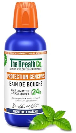 The Breath Co. Collutorio Protezione Gencives, Formula sviluppata da un dentista, aiuta a combattere la placca dentale per 24h*, rinfresca l'alito, senza alcol, non punge, 500ml