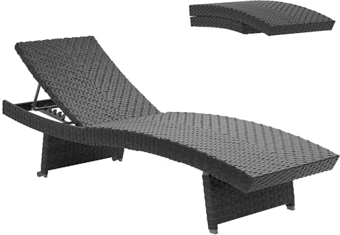 Outsunny Outdoor PE Rattan Sun Lounger, Folding Wicker Garden Lounger Recliner with 4-Level Adjustable Backrest, Rolling Sunbed Lounge Chair with Wheels, Non-Slip Legs for Balcony, Beach, Black