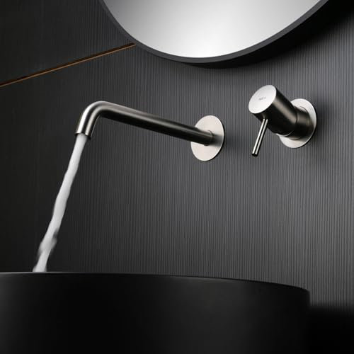 IMEX - Grifo Lavabo Empotrado Níquel | Grifo Empotrado Baño con Agua Fria y Caliente | Grifo Monomando Lavabo Pared con Ahorro de Agua | Serie Monza