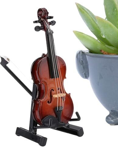 Violino in miniatura con supporto, strumento musicale per violino | legno artigianale accessorio per la casa decorazione per camera da studio