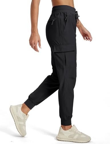 MAGCOMSEN Womens Lightweight Hiking Cargo Pants Quick Dry Waterproof Sun Protection Outdoor Tapered Pants Black XS