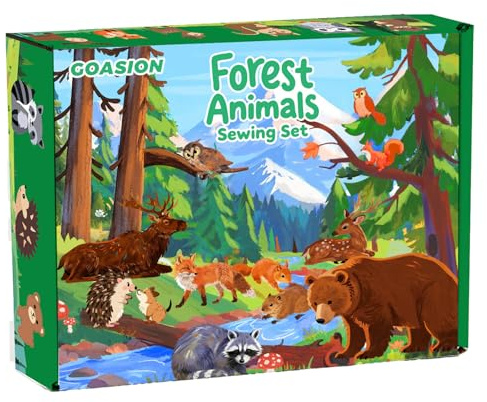 GOASION Sewing Kit for Kids, Woodland Animals Kids Sewing Kit, Pre Punched Design for DIY Hanging Decorations, Sewing Tit for Beginners Age 8-12, Boys & Girls Birthday Gift