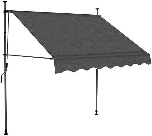 Tenda da Sole Retrattile Manuale con LED Solari, 150 cm Antracite, Tessuto Poliestere Idrorepellente UV, per Balcone Giardino e Patio, Montaggio a Morsetto