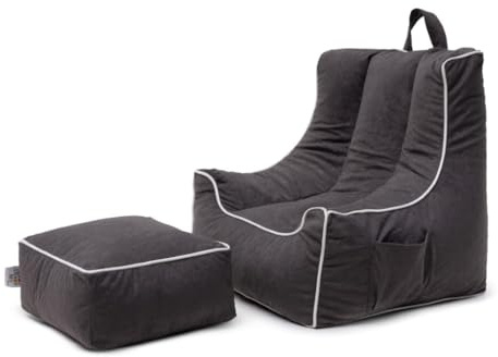 Ready Steady Bed Child Bean Bag Chair with Footstool | Ergonomically Designed Kids Armchair | Comfy Children Furniture | Toddler Play Safe Soft Seat Playroom Sofa (Polyester Grey)