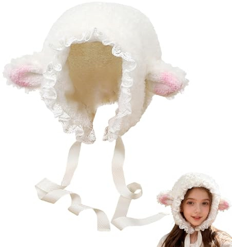 Wintermütze Damen, Mütze Schaf Ohren, Niedliche Mütze Damen, Frauen Winter Plüschmütze, Tiermütze mit Ohren, Weiß Winter Warmer Hut für Frauen Mädchen Outdoor Dress Up