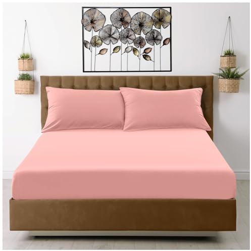 GC GAVENO CAVAILIA Microfiber Super King Fitted Sheet (25cm) Deep Bed Sheets - Breathable, Fade & Wrinkle Resistant - Elasticated Corners - Mattress Bedsheet (182x200cm) - Pink