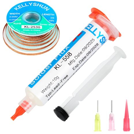 KELLYSHUN Solder Wick And Solder Flux Paste, No Clean Soldering Flux (4 Piece) Desoldering Wick Braid (2 Piece) For Electronics Repair For Disassemble Electrical Components (KL-558)