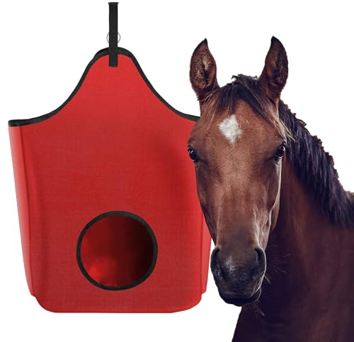 dellyy Heutasche Pferd, Heusack Heunetz für Pferde Groß, Pferde Futtersack, für Pferde Heuraufe, Oxford-Stoff (Red, M)