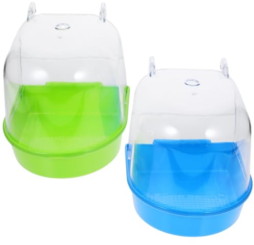 ULTECHNOVO 2 Bañeras para Pájaros Pequeñas, Bañera Colgante para Jaulas, Plástico Resistente en Azul y Verde, Accesorio de Limpieza para Loros y Aves Pequeñas, Baño Color Color Aleatorio
